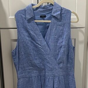 Talbots Blue Linen V Neck Midi Dress